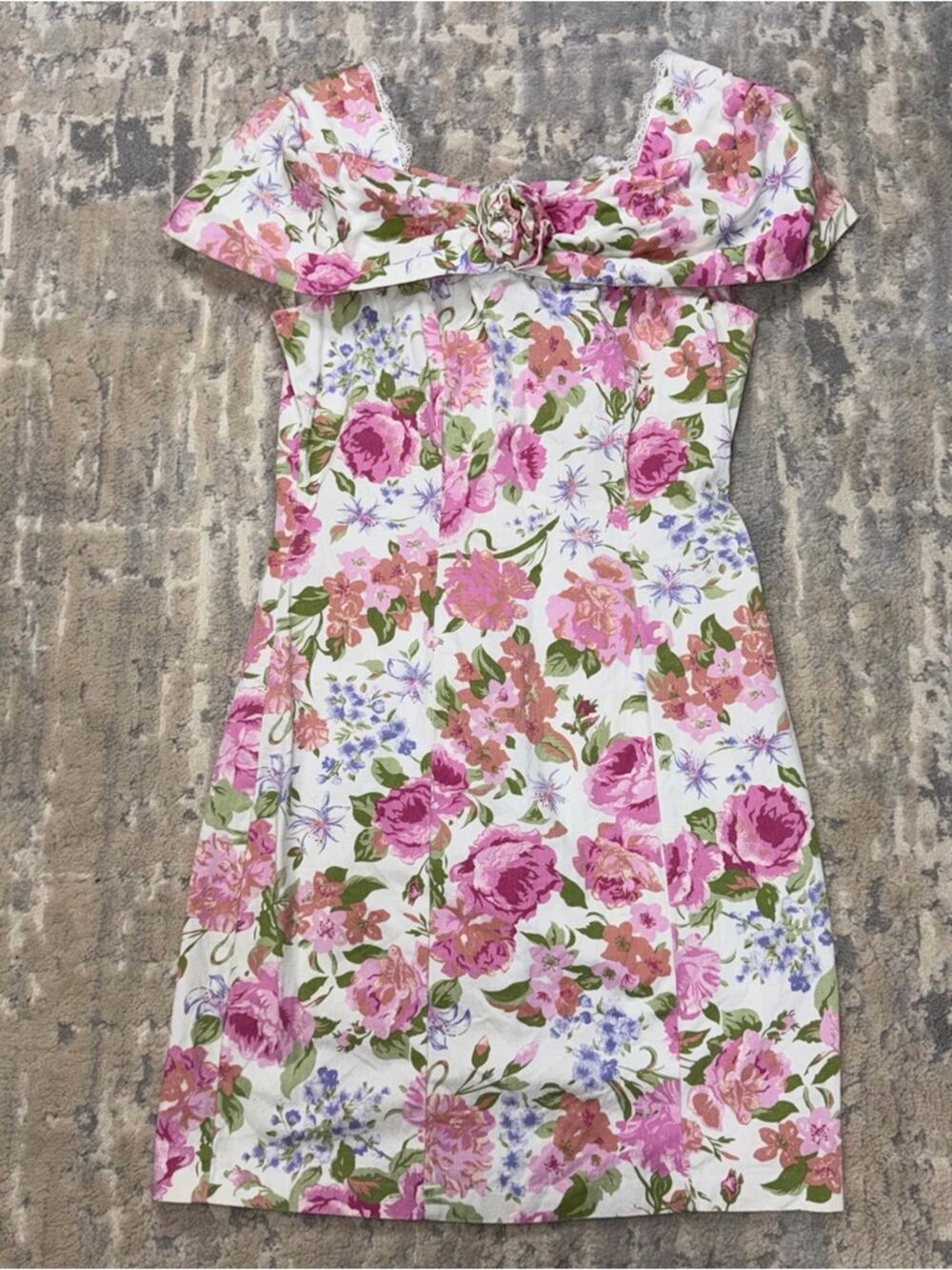 Vintage Disorderly Conduct 80s 90s Denim Pink floral Dress Girls 9/10